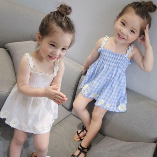Spaghetti Strap Dress for Kids 2021 Casual Childrens Summer Clothing Appliques Mini Dress Sleeveless Girl'r A-Line Dress