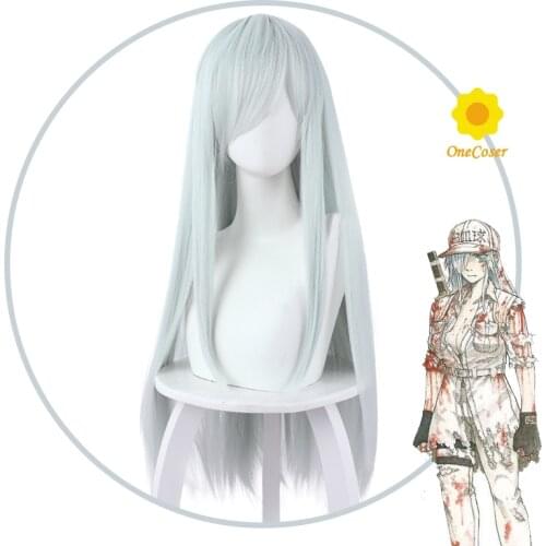 Anime Cells at Work Cosplay Long Wig White Blood Cell Heat Resistant Synthetic Hair Halloween Cosplay Prop Wig Girls Women
