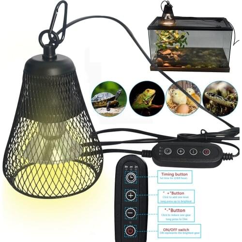 E27 Timeable Reptile Heat Lamp Cap with Dimmable for Reptiles Tortoise Lizard Snake UVA UVB Lamp Cap Cover Reptile Light EU Plug