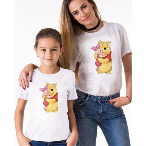 Winnie And Piglet Disney T Shirt Summer Short Sleeve Family Matching Clothes White Mommy And Me Father Son Printed Kids Tops
