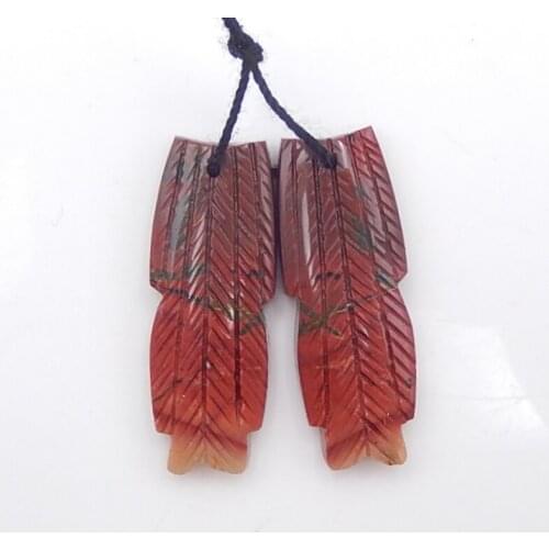 Hot Sale Multi-Color Picasso Jasper Carved feather Earrings Bead 34x13x5mm,7.8g