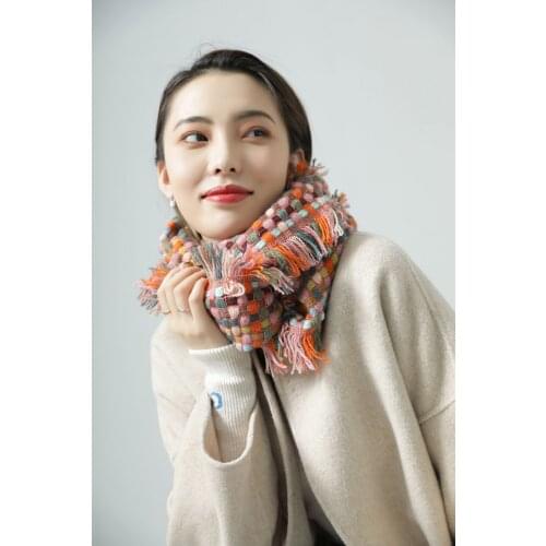 JHBeute Autumn Winter Rectangular Soft Knitted Big Scarf Temperament All-match Knitted Shawl Female 2021 Stitching Plaid Scarf