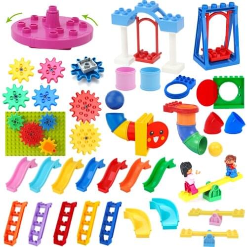 Big Building Blocks Pipeline Playground Spin Parts Slide Ladder Gear Swing Compatible Bricks Baby Assemble Interactive Toys Gift