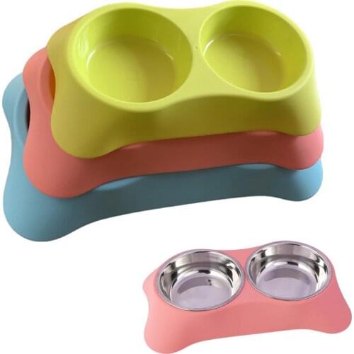 Dog Feeders Pet Double Bowl Stainless Steel Water Food Bowls Puppy Feeding Dishes Food Container Cat Feeding Station Tableware