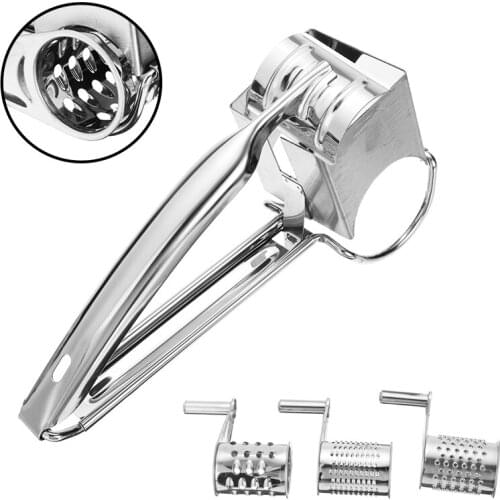 Kitchen Rotary Cheese Grater Handheld Cheese Butter Ginger Cutter Stainless Steel Cheese Tool With 3 Drums Slicer