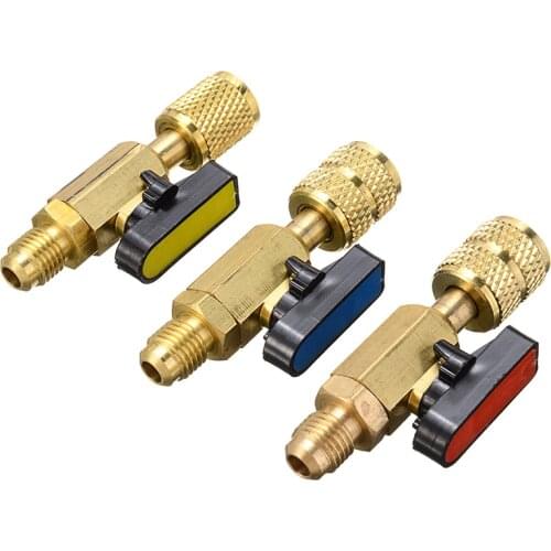 3pcs 3 Color Brass R410A Valves Refrigerant Straight Ball Valves AC Air Conditioning Charging Hoses For Refrigeration Gauges
