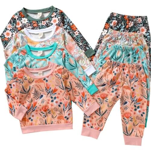 2021-07-14 Lioraitiin 0-4Years Toddler Baby Boy Girl 2Pcs Autumn Clothing Set Long Sleeve Floral Printed Top Long Pants Outfit