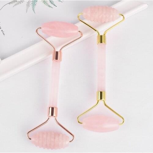 New Design Dermar Massage Roller Natural Rose Quartz Massage Stone Face Massage Anti Age Cellulite Lift Massage Tool