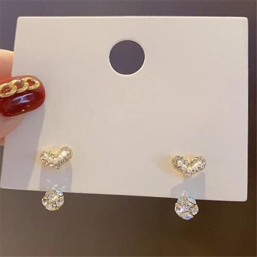 Fashion Female Stud Earrings Exquisite Elegant Crystal Heart Earring for Women Wedding Party Gold Jewelry