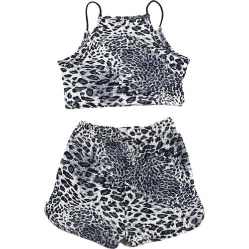 Kids Baby Girls Fashion 2-piece Summer Outfit Sleeveless Strap Pullover Tops Leopard Print Shorts Casual Set for Children