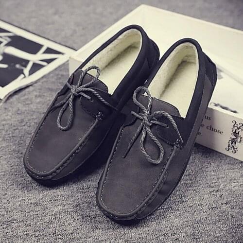 New mens shoes 2019 spring and autumn brand fashion trend plus velvet brown loafers genuine leather casual driving shoes