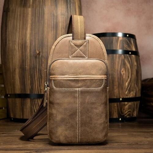 Genuin Leather Chest Bags For Men Retro Matte Leather mens Outdoor Leisure multi-function Leather Chest Pack Shoulder Bag