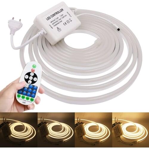 Neon Strip EU 220V Dimmerable Waterproof 2835 120LEDs/m Night Lamp White/Warm White Ribbon Flexible LED Strip Garden Lighting