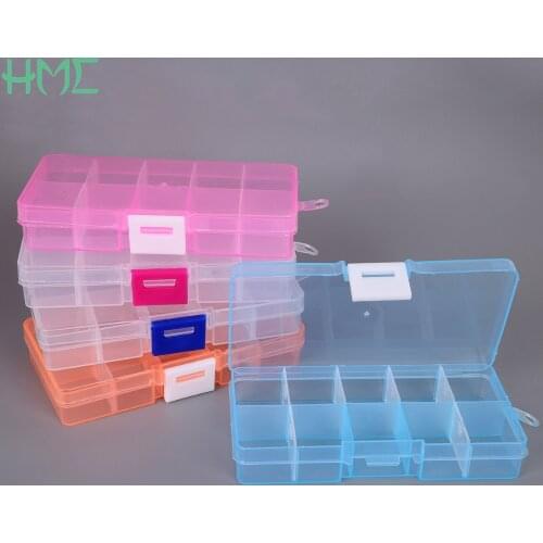 10 Slots Adjustable Transparent Jewelry Storage Box Ring Earring Drug Pill Beads Portable Plastic Organizer Case Travel Bins