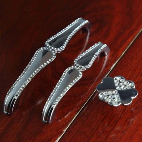 96mm 128mm rhinestone dresser kitchen cabinet door handles silver chrome drawer shoe cabinet knob pull 5" modern fashion handle