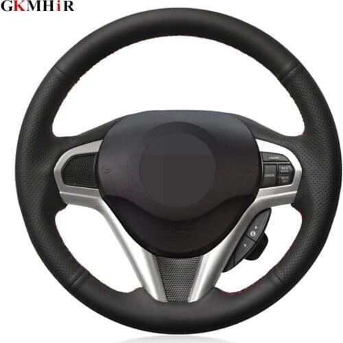 DIY Hand-stitched Black Genuine Leather Car Steering Wheel Cover For Honda CR-Z CRZ 2011 2012 2013 2014 2015 2016