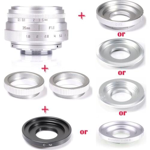 Silver Mini 35mm f/1.6 APS-C CCTV Lens+adapter ring+2 Macro Ring for NEX FX M4/3 NIKON1 EOSM Mirroless Camera