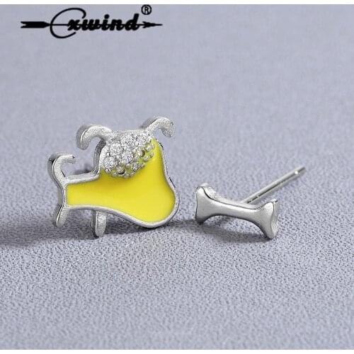 Cxwind Lovely Design Dog Bone Stud Earring For Women Brincos Jewelry Asymmetry Oorbellen Bijoux Femme Bff Gifts