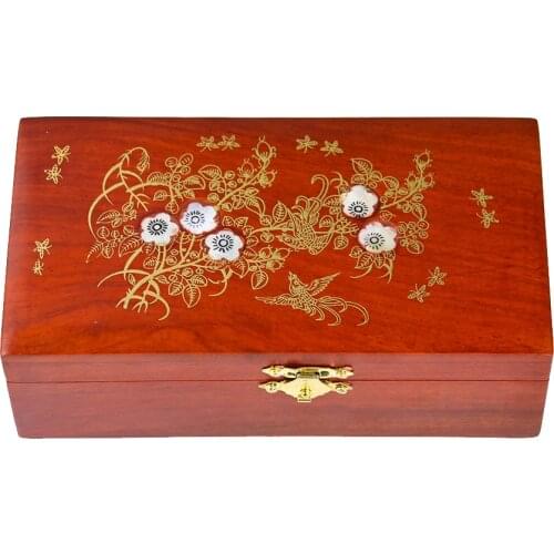 Retro Shell Flower Pear Wood Jewelry Box with Mirror Storage Box Makeup Organizer Container Case Women Marriage Gift Box