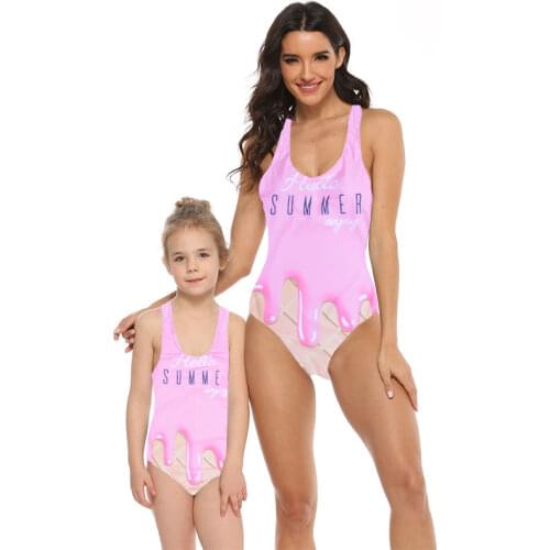 Mommy and Me Swimsuit One Piece Pink Ice Cream Family Matching Mother Daughter Swimwear Kids Children Toddler Bathing Suit