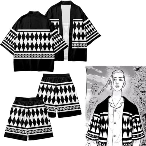 Tokyo Revengers Kimono Anime Black White Cloaks Tops Hanagaki Takemichi Ken Ryuguji Streetwear Short Sleeve Coats Shorts Set