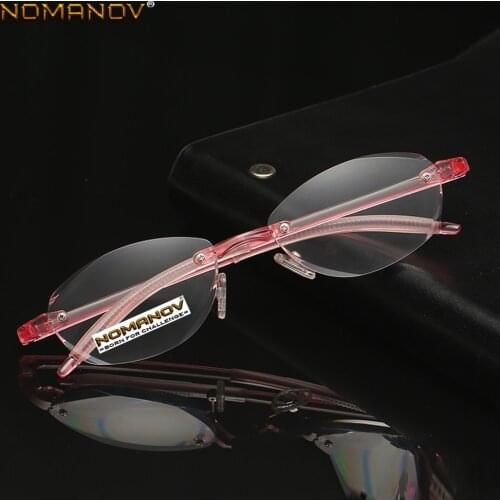 TR90 Ultra Light Memory Fashion Pink Frame Anti-blu Light Rimless Reading Glasses 0.75 1 1.25 1.5 1.75 2 2.25 2.5 to 4