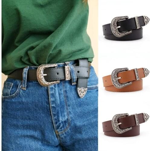 Vintage Western Belt Women Black Leather Belt Adjustable Cowboy High Waist Belts for Ladies Jeans Dress Accessories