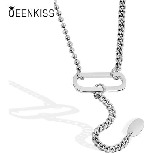 QUEENKISS NC694 Fine Jewelry Wholesale Fashion Lady Girl Birthday Wedding Gift Square Round 925 Sterling Silver Pendant Necklace