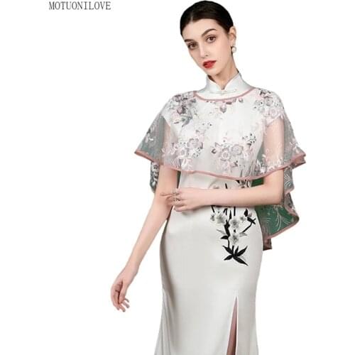 Chinese Style Embroidery Gauze Summer Bridal Wraps Shawl Elegant Women Evening Cape Bolero Mariage Bride Wedding Formal Jackets