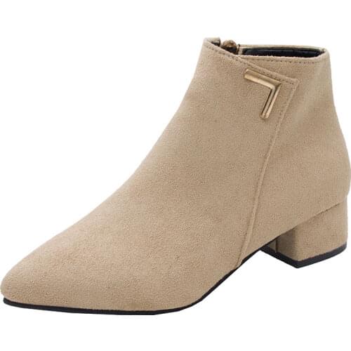 Womens Shoes Single Boots 2020 Autumn and Winter New Pointed Thick Heel Low Heel Short Boots Frosted Chelsea Boots Women