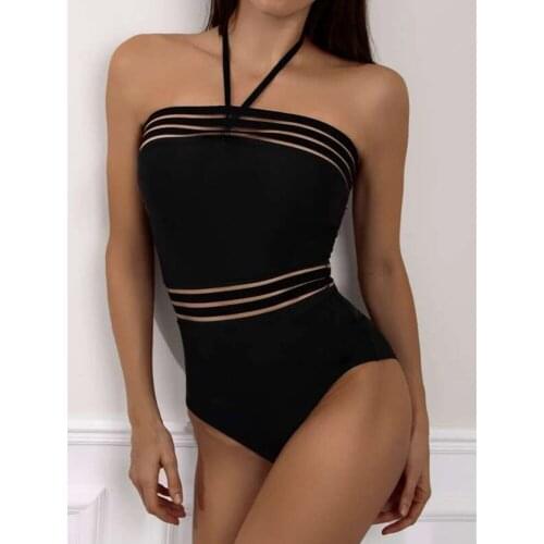 Womens Swimsuit Sexy One Piece Mesh Bikini Push-up Swimsuit Halter Bathing Suit Swimwear Swimming Beachwear Biquini Monokini