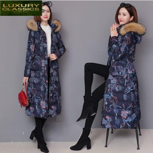 Real Raccoon Fur Collar Hooded Womens Winter Down Jacket Woman Coat Female White Duck Down Parkas Women Coats Hiver 1902