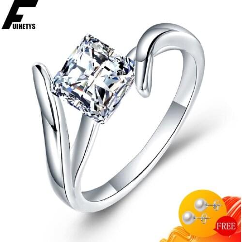 Fashion Ring 925 Silver Jewelry Square Shape Zircon Gemstone Finger Rings for Women Wedding Engagement Party Accessory Wholesale