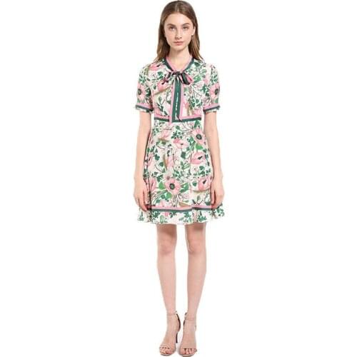 2020 Summer Fashion Runway Half Dress Womens Belted Collar Multicolor Floral Print Vintage vestidos short dress
