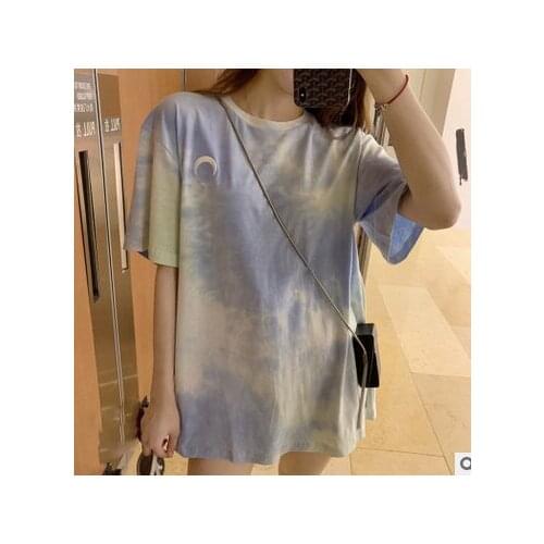New Fashion Summer Ladies Color Tie-dye Gradient Short Sleeve Dress Casual Club Basic O Neck Pullover Tee Tops Womens Dresses