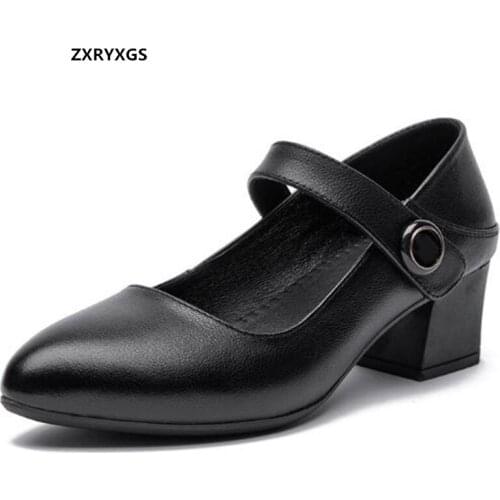 ZXRYXGS Brand Shoes Woman High Heels 2021 New Pointed Toe Shallow Mouth Genuine Leather Shoes Elegance Fashion Women Black Shoes