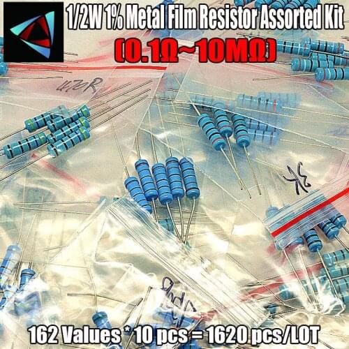 1/2W 1% 162Values*10pcs=1620pcs 1R~10M Ohm Metal Film Resistor Assorted Kit