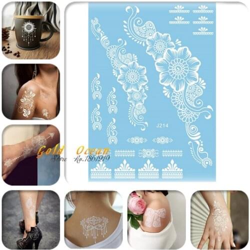 1PC Large Henna Flower Temporary Tattoo Paste GJ214 White Henna Tattoo Sticker Water Transfer Tattoo Self Adhesive Wedding Party