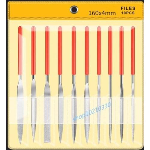 10Pcs/set 140mm 160mm 180mm Mini Files Titanium Diamond Needle File Set Glass Stone Jewelers Diamond Metal Working Craft Tools