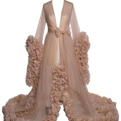 2021 Tulle Celebrity Dresses Long Sleeve Tiered Ruffles Nightgown Robes for Photoshoot Bathrobe Sleepwear