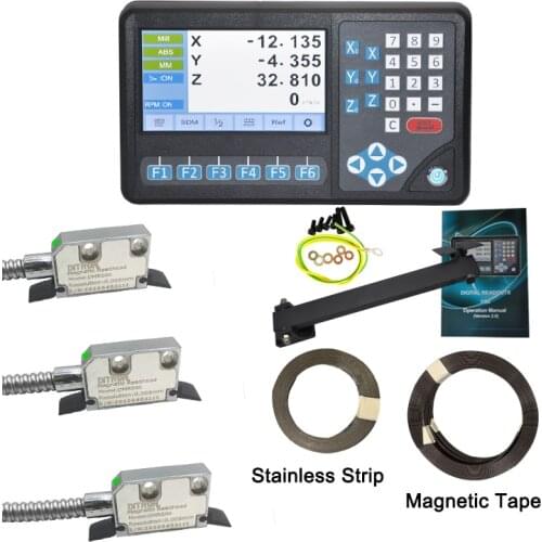 3Pcs Magnetic Read Head 6Meter Magnetic Tape 1um Resolution ,3 AXIS LCD Display DRO Magnetic scale for Milling Machine/Lathe