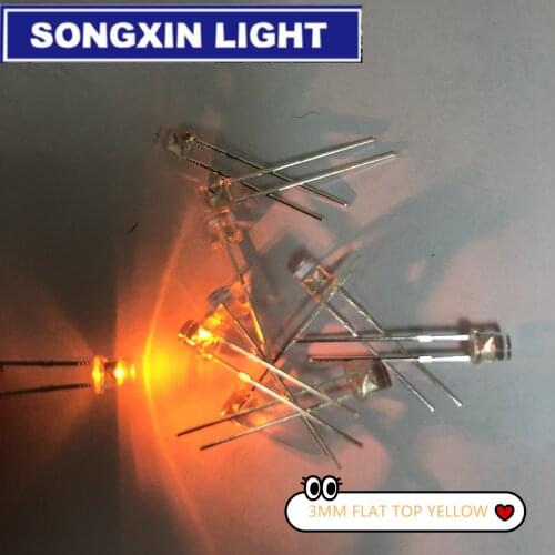 500PCS 1000pcs 3mm Transparent Yellow LED Diode Flat Top Water Clear 3 mm Light Emitting Diode Lamp Wide Angle Ultra Bright Bulb