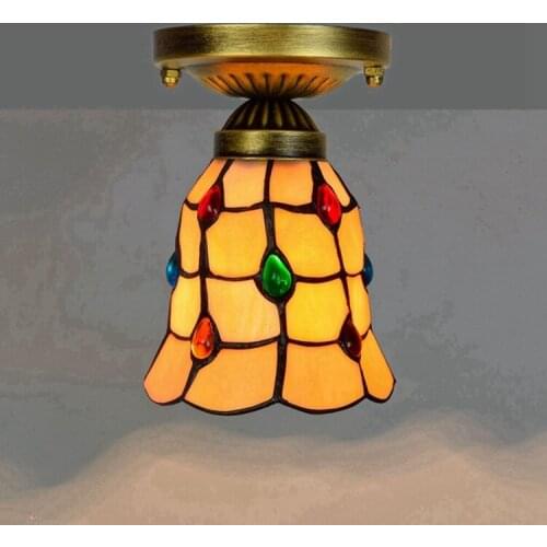 6-Inch 15cm Tiffany Colored Glass Aisle Corridor Balcony Small Ceiling Lamp Phoenix Tail Colored Beads