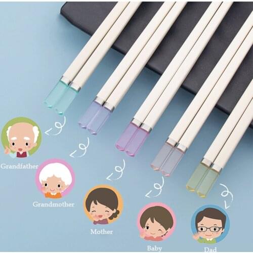 BalleenShiny 5 Pairs Of Amber Family Chopsticks Japanese-style Creative Healthy Alloy Chopsticks Household Food Grade Tableware