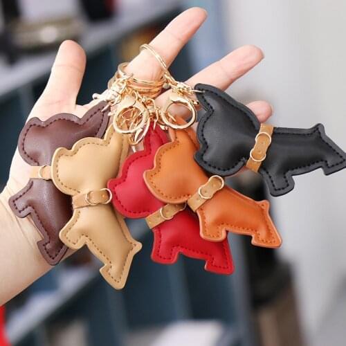 French Bulldog Keychain PU Leather Dog Xmas Animal Keychains for Women Bag Pendant Jewelry Car Key Ring Key Chain Lobster Clasp