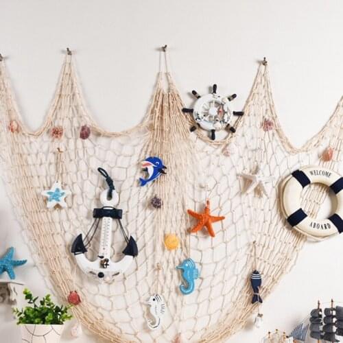 Mermaid party Decorations 2x1m White Blue Fish Net Shell Ornaments Wall Hangings Decor Crafts Scene Sea Party Decor for Home