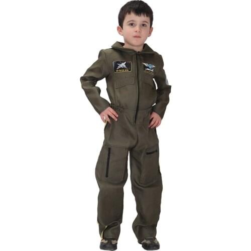 Kids Flight Pilot Costume Boys Air Force Costumes Cosplay Uniform Children Halloween ArmyGreen Soldier Cosplay