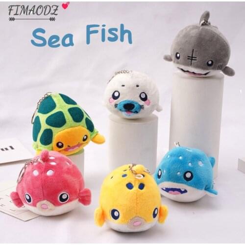 FIMAODZ Cute Fish Plush Toy Keychain Sea Animal Dolphin Turtle Shark Cartoon Funny Pendant Key Chain Kids Keyring