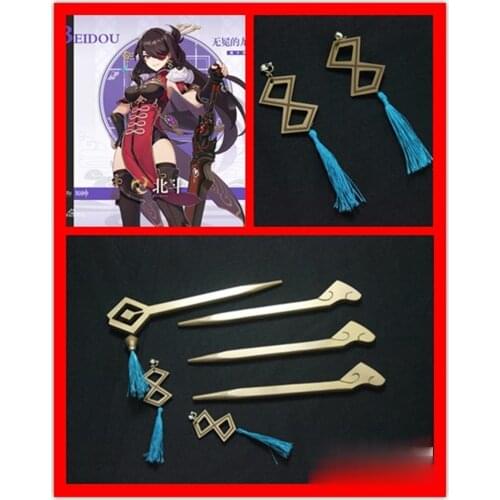 Genshin Impact Beidou Cosplay Earrings Anime Ear Ring Hair Clip Hairpin Headwear Cosplay Costume Accessory Hair Pin