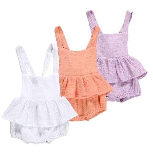 Sleeveless Newborn Baby Girls Ruffle Cotton Romper Jumpsuit Outfits Sunsuit